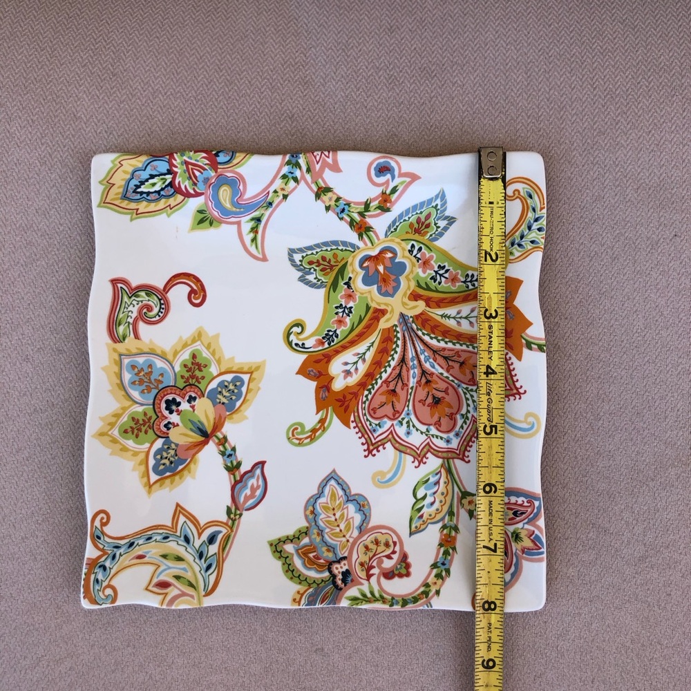 222 Fifth Indochine Paisley Ceramic Set Of 1 Snack Plate & 3 Dipping Bowls - Picture 7 of 16
